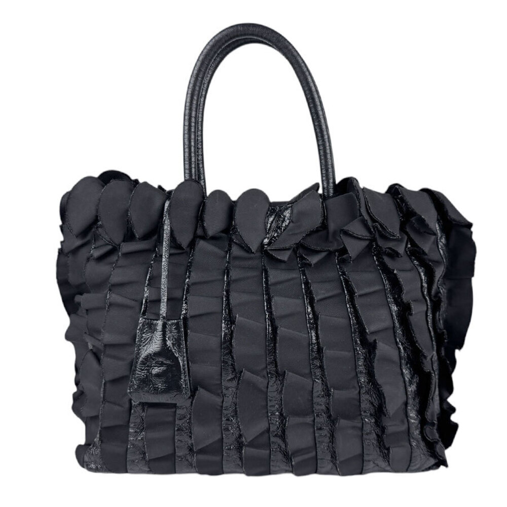 Prada body gathered tote ruffled rolled Tessuto leather Black handles bag - Picture 2 of 4